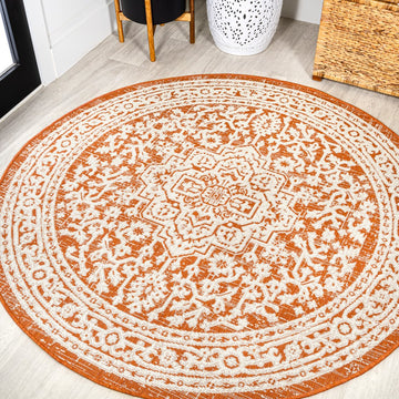 Sinjuri Medallion Textured Weave Indoor/outdoor Round Rug